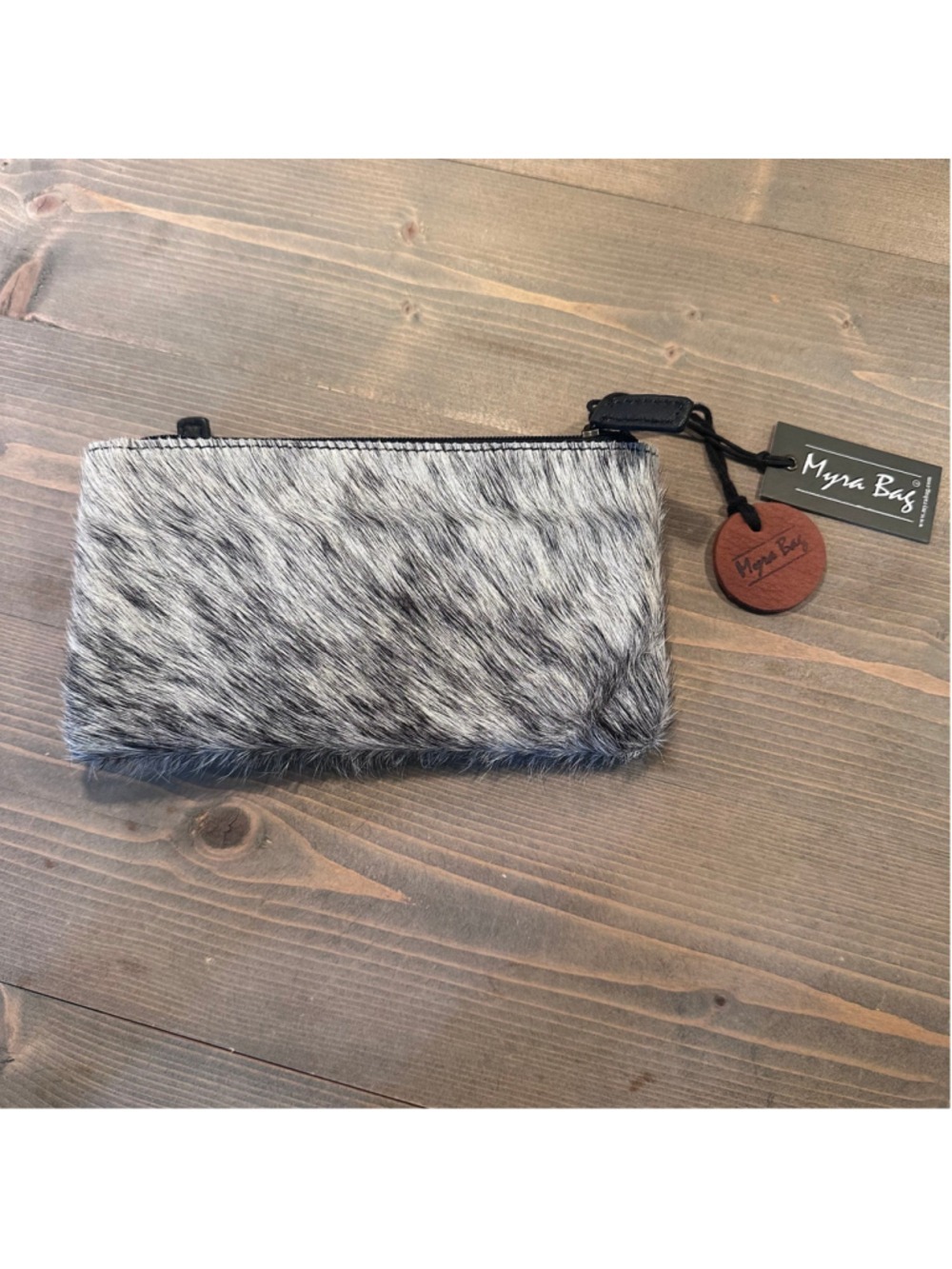 Myra Leather Hair-on Cow Hide Wallet Brown White Long Boho Western Wear Cowgirl